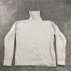 Izod Sweater Cable Knit Womens Large White‎ Long Sleeve High Collar